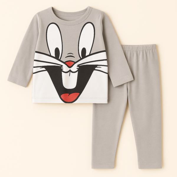 Pajama Set Bunny White And Grey - Sunshine